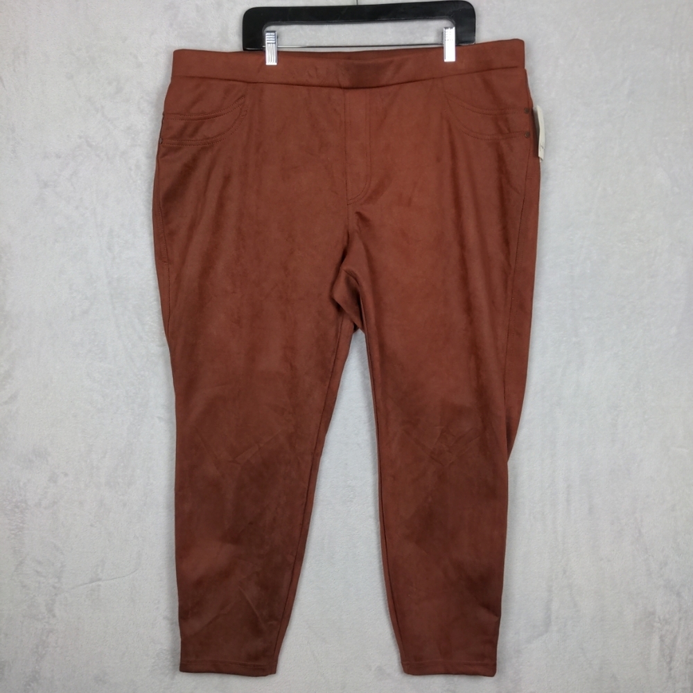 NWT Wonderly Pant Women 3X Dark Russet  Faux Suede Stretch Pull On Ankle Tapered